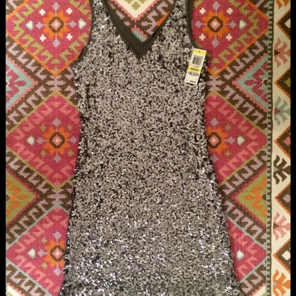 Silver and dark gray INC sequined tank dress